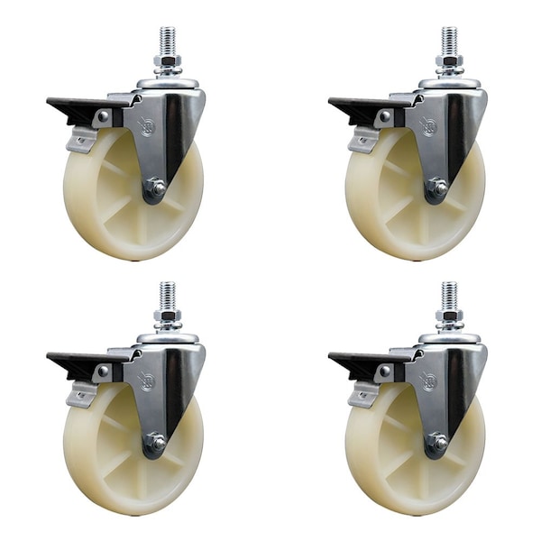 5 Inch Nylon 12 Inch Threaded Stem Caster Set with Brake